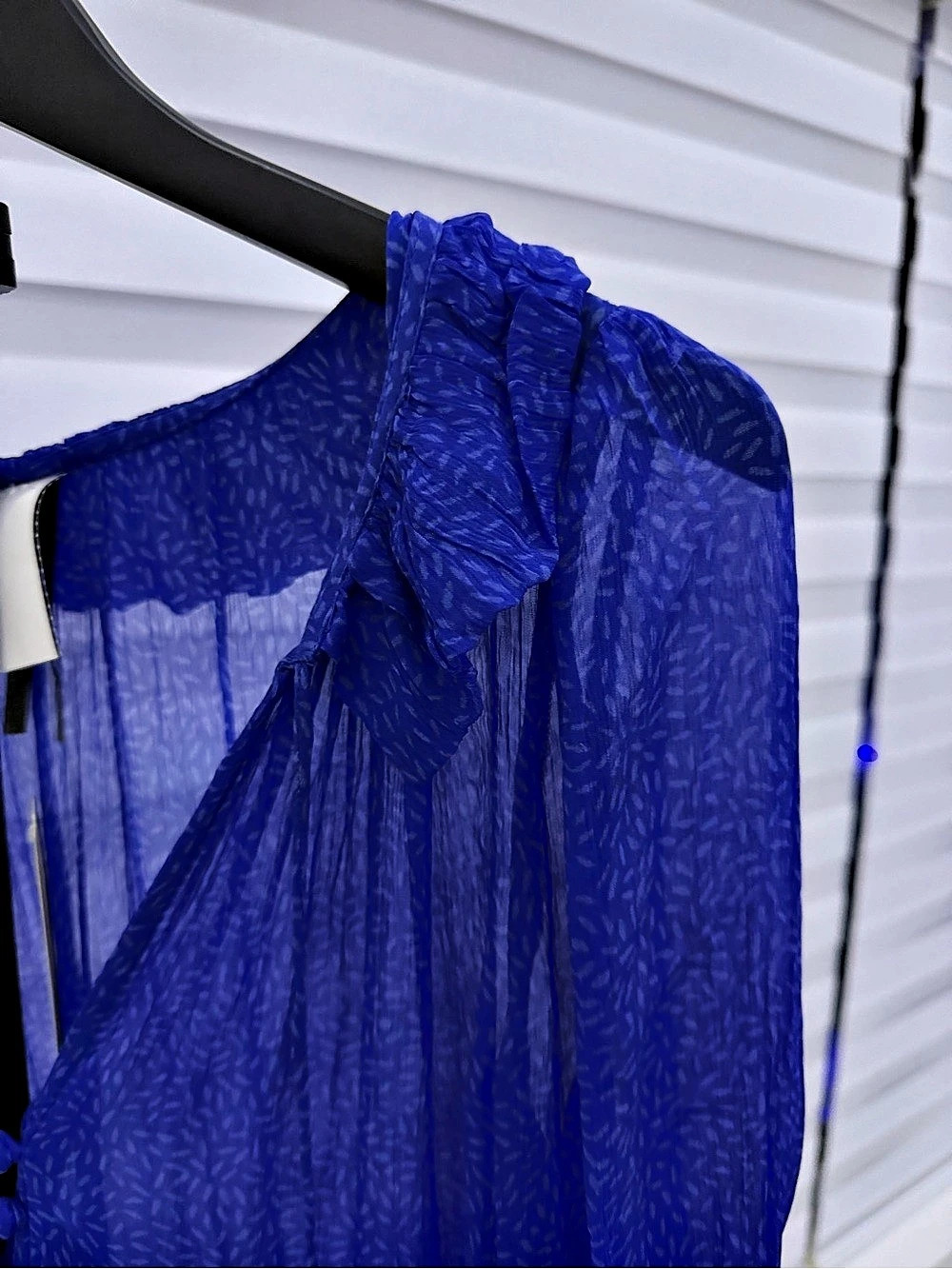 • Anthropologie Marais Printed Sheer Maxi Dress Blue Gold Floral Long Sleeve - Picture 9 of 10